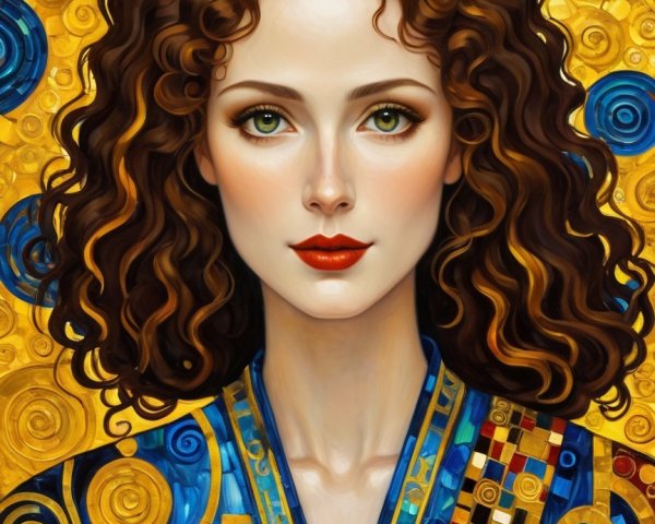 Portrait of a Woman with Curly Hair and Green Eyes