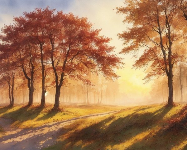 Serene Autumn Landscape with Vibrant Trees and Path
