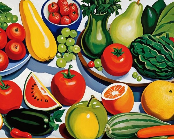 Vibrant Still-Life of Fresh Fruits and Vegetables