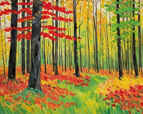 Vibrant Autumn Forest with Colorful Foliage and Pathway