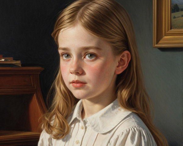 Realistic Portrait of a Young Girl with Blonde Hair