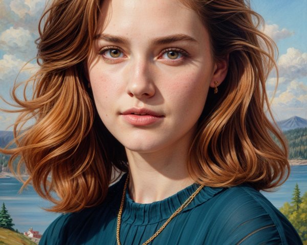 Portrait of a Young Woman in a Serene Landscape