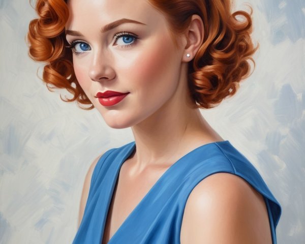 Portrait of a Young Woman with Red Hair and Blue Eyes