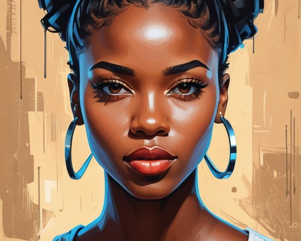Portrait of a Young Woman with Braided High Bun Hairstyle