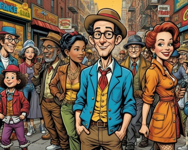 Vibrant Urban Street Scene with Diverse Characters