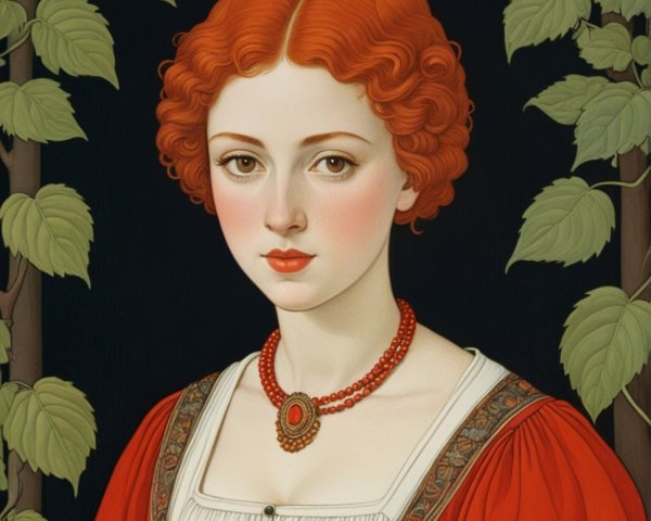 Portrait of a Young Woman with Red Hair and Vines