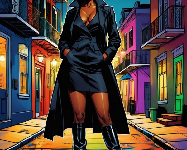 African American woman in comic style on colorful street