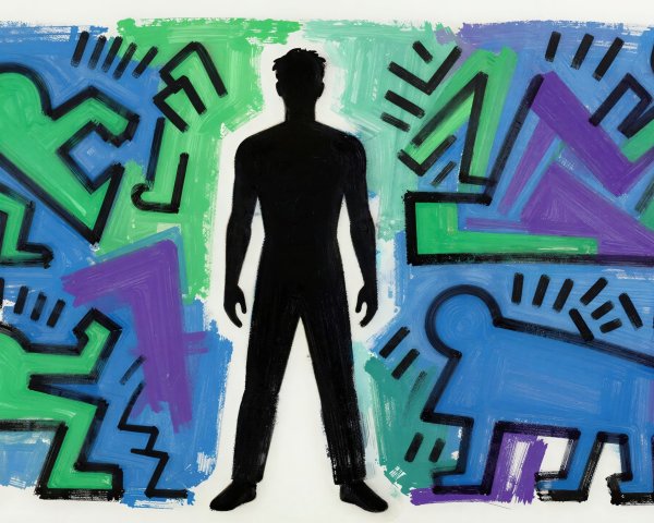 Black Silhouette in Vibrant Abstract Background