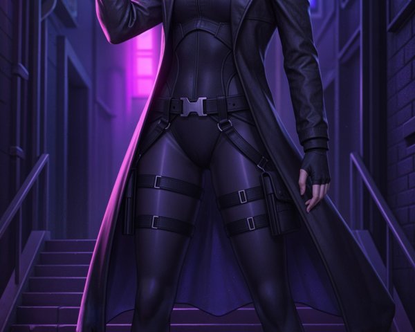 Fierce Female Character in Dimly Lit Alley with Handgun