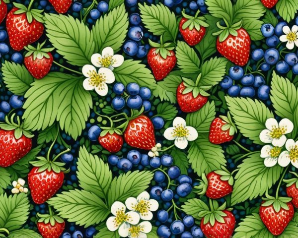 Vibrant Pattern of Strawberries and Blueberries