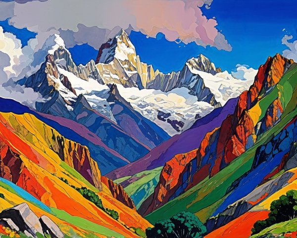 Vibrant Landscape with Majestic Snow-Capped Mountains