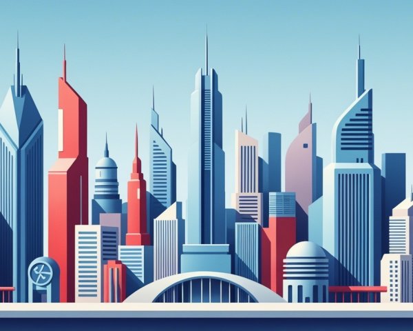 Vibrant City Skyline with Modern Skyscrapers and Designs