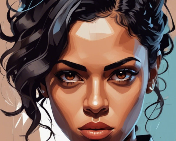 Digital Portrait of Confident Woman with Curly Hair
