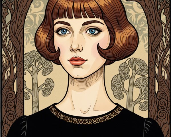 Portrait of a Young Woman with Bobbed Hair and Blue Eyes