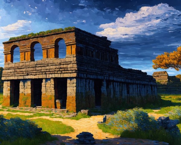 Ancient Stone Ruins Surrounded by Lush Landscape