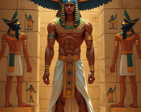 Muscular Figure in Ancient Egyptian Temple Setting