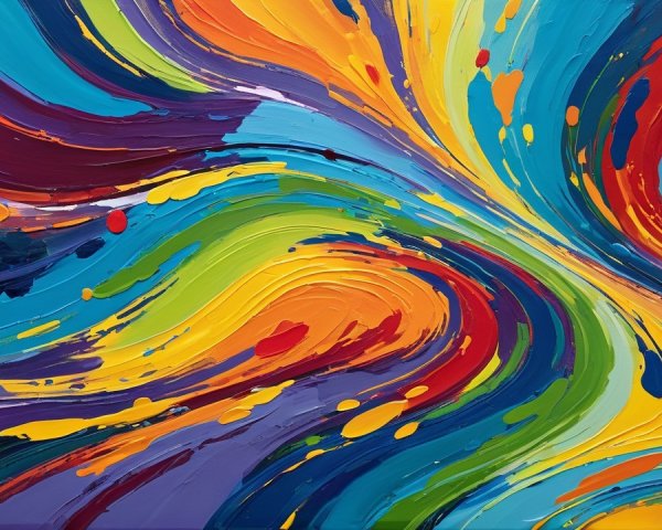 Vibrant Abstract Painting with Swirling Colors and Textures