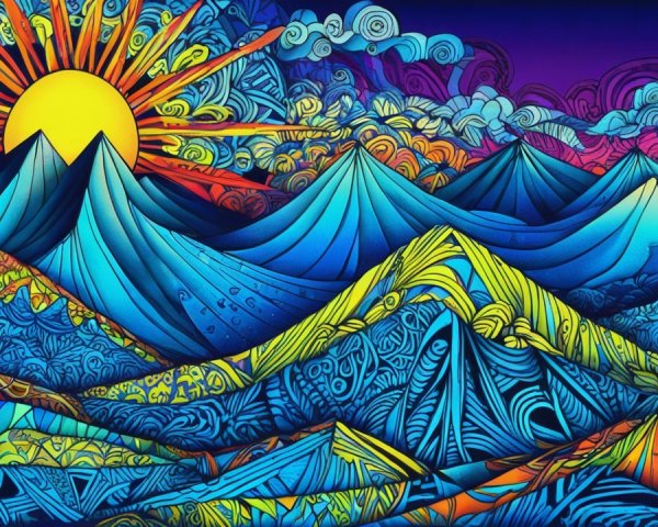Vibrant Abstract Landscape with Stylized Mountains