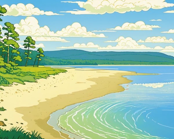 Serene Beach Scene with Golden Sand and Clear Waters