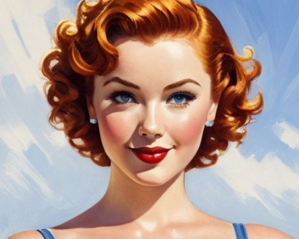 Vibrant Illustration of a Woman with Curly Red Hair