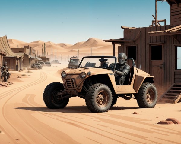 Desert Landscape with Vintage Buggy in Ghost Town