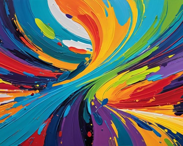 Dynamic Abstract Painting with Vibrant Color Swirls