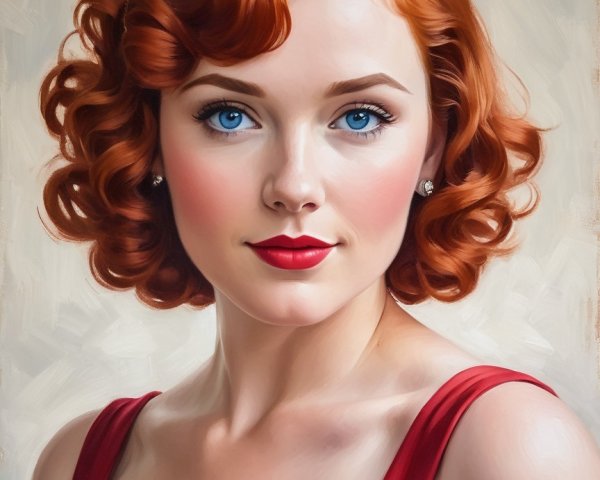Portrait of a Young Woman with Red Hair and Blue Eyes