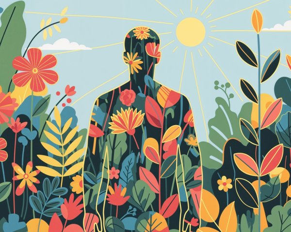 Colorful Illustration of Human Silhouette with Flowers