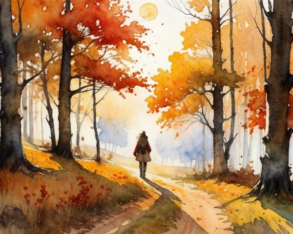 Serene Autumn Landscape with Vibrant Foliage and Path