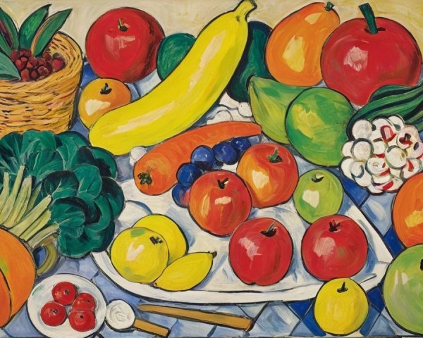 Vibrant Still Life of Colorful Fruits and Vegetables