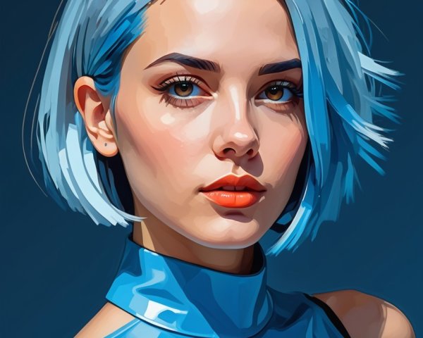 Portrait of a Young Woman with Blue Hair and Bold Style