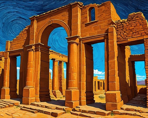 Vibrant Stylized Representation of Ancient Ruins
