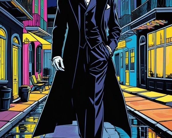 Dracula Walking on a Colorful New Orleans Street