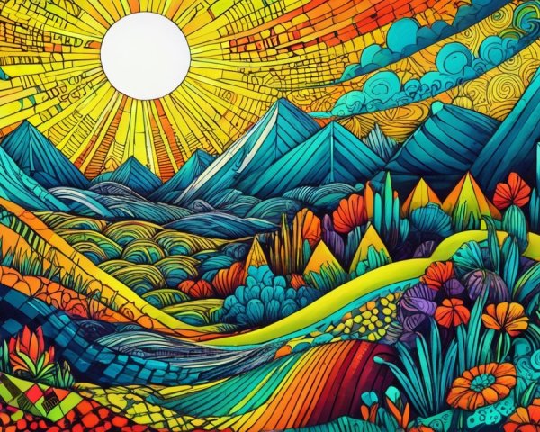 Vibrant Abstract Landscape with Colorful Mountains