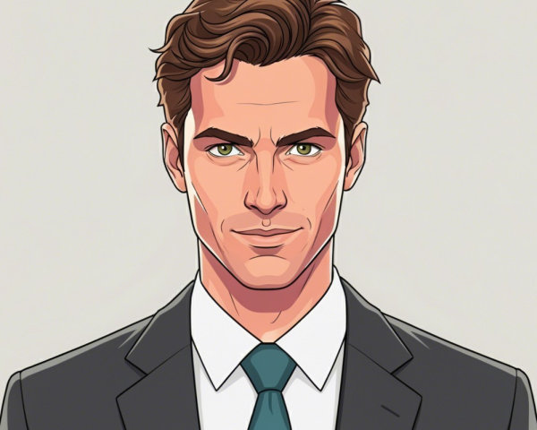 Confident Man in Black Suit with Teal Tie Illustration