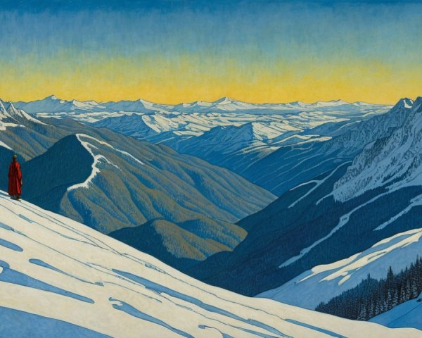 Winter Landscape with Snow-Covered Mountains and Sky