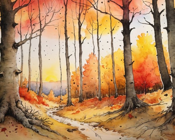Serene Autumn Landscape with Vibrant Foliage and Stream