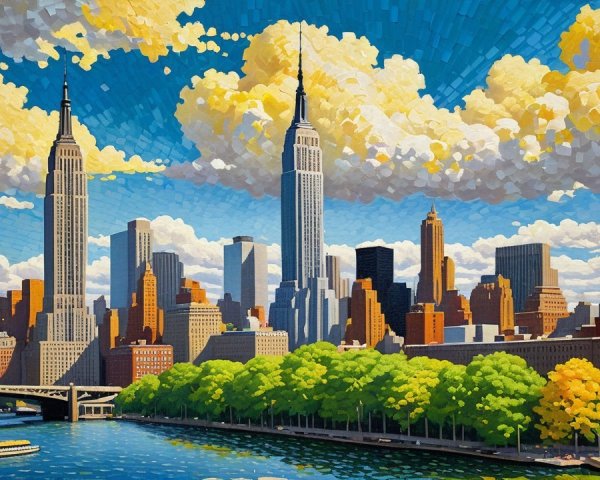 Colorful City Skyline with Empire State Building
