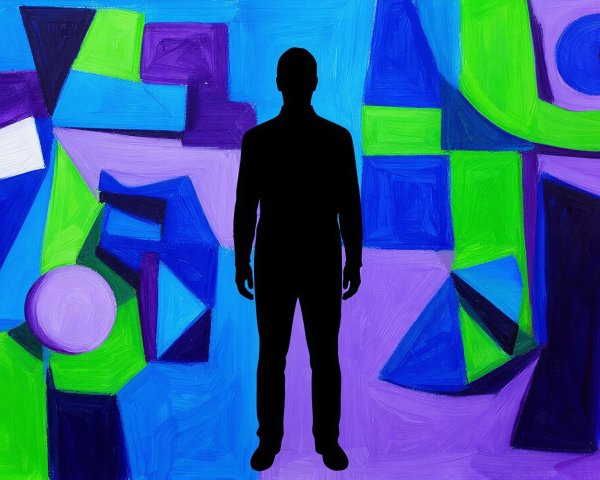 Abstract Oil Painting with Central Black Silhouette