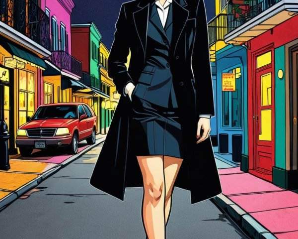 Comic Book Illustration of Asian Woman at Night