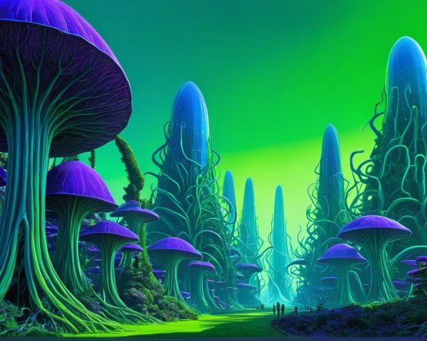Surreal Landscape with Bioluminescent Mushrooms