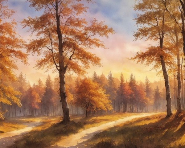 Serene Autumn Landscape with Vibrant Foliage and Paths