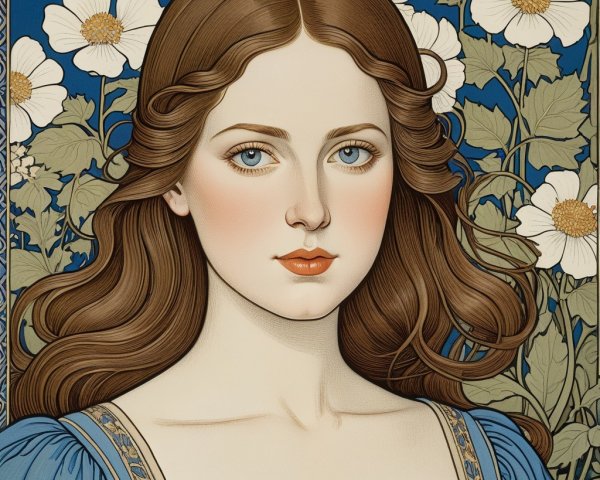 Illustrated Portrait of a Young Woman with Blue Eyes