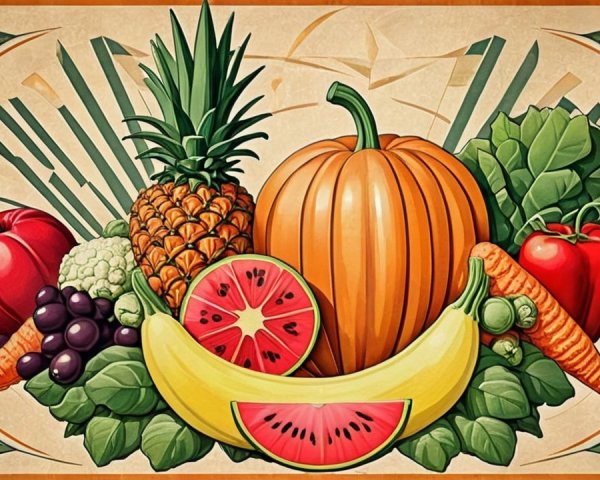 Vibrant Arrangement of Fruits and Vegetables Display