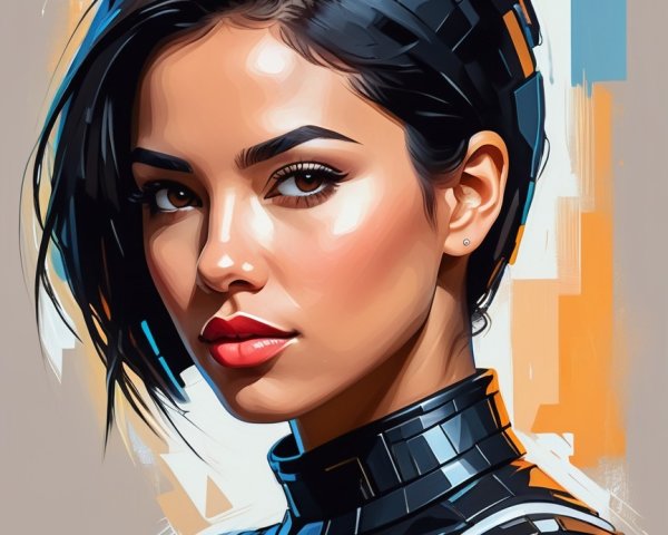 Digital Portrait of a Young Woman in Futuristic Outfit