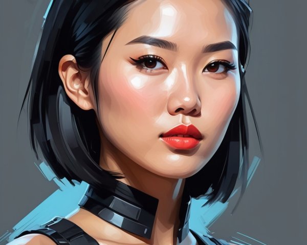 Portrait of a Woman with Bob Haircut and Red Lips
