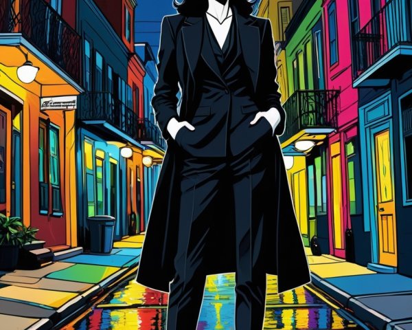 Woman in Black Outfit in Nighttime Alley Scene