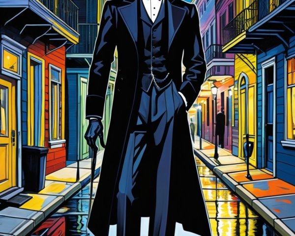 Pop Art Illustration of a Man in a Tuxedo in Alleyway