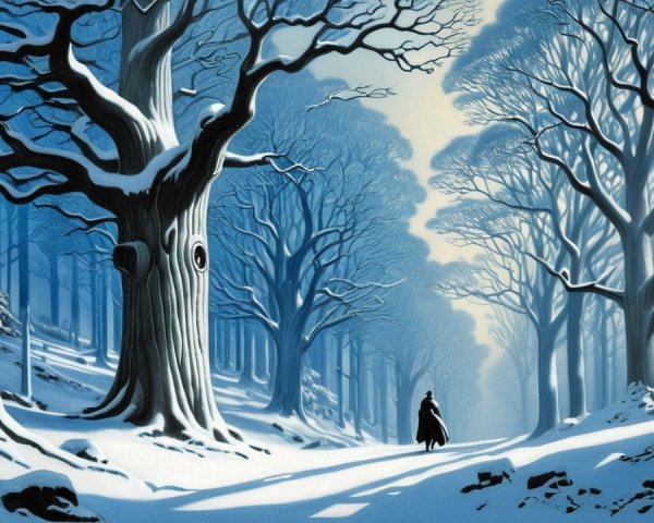 Winter Landscape with Bare Trees and Snow Path