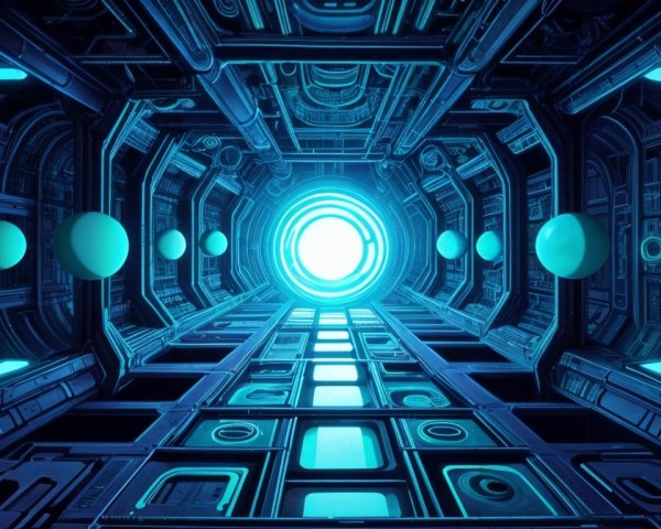Futuristic Corridor with Metallic Patterns and Lighting